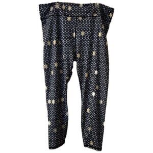 Fabletics Women's Leggings Size 3X Black White Gold Stars Wide Waistband EUC